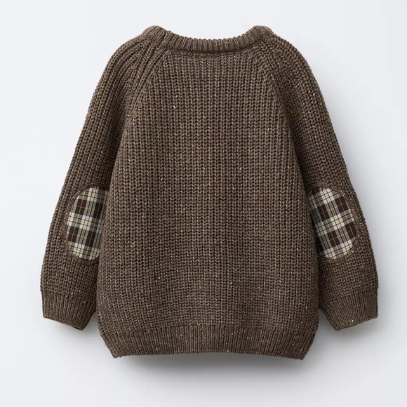 Zara Other - Zara Brown Knit Sweater with Plaid Elbow Patches